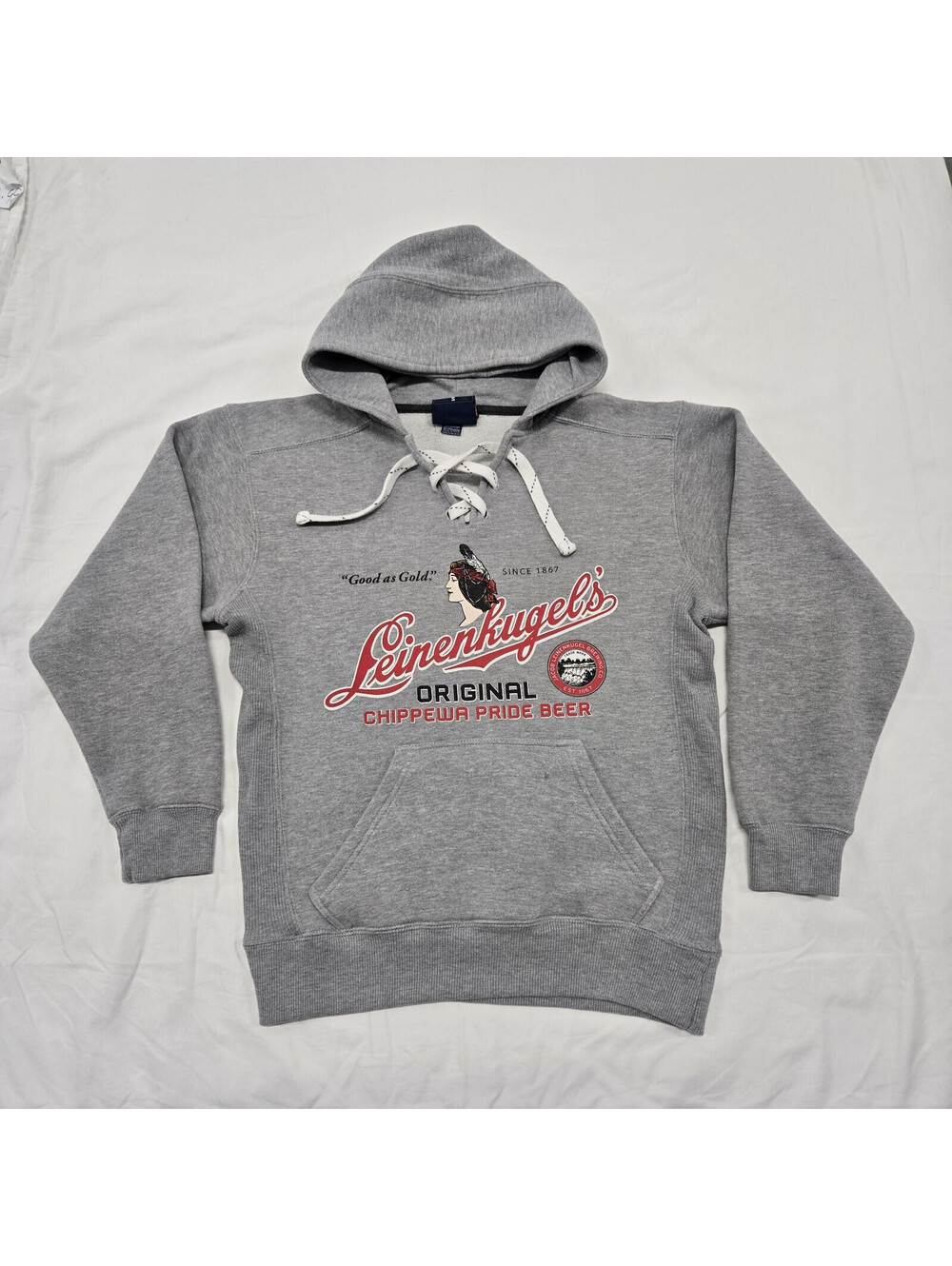 Size SMALL Leinenkugel Grey Lacer Hoodie Graphic Beer Sweatshirt Unisex